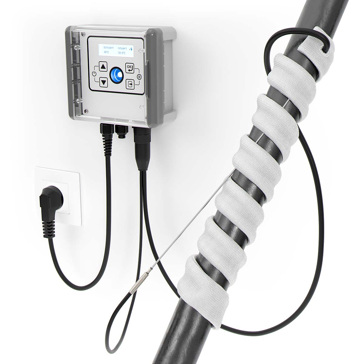 Kit nastro riscaldante installato su vetreria da laboratorio